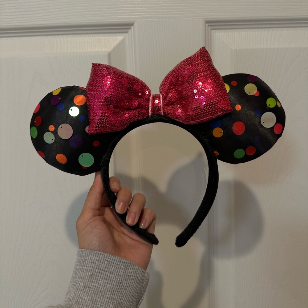 Disney Parks Black Polka Dot Sequin Minnie Mouse Ears Headband